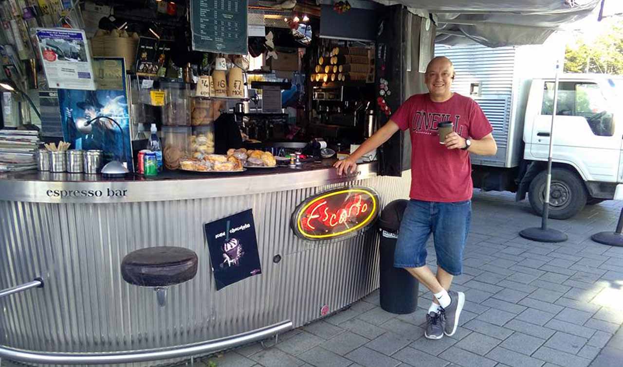 Steve having a coffee