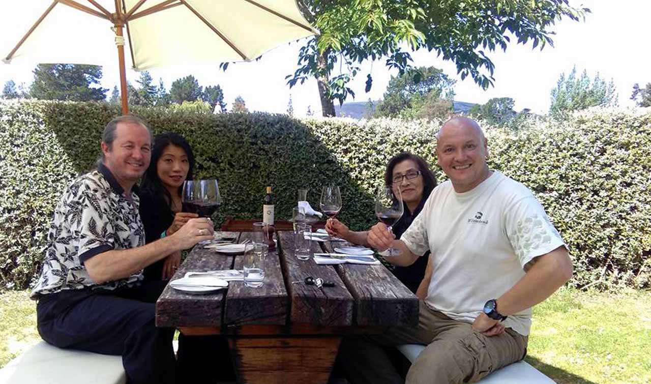 Steve and Group having a wine